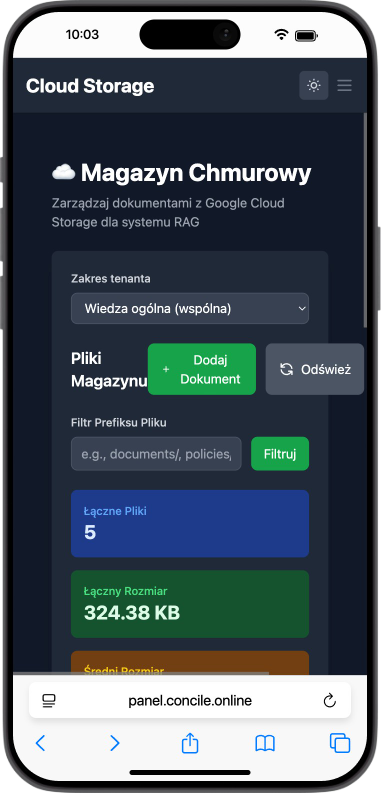 Aplikacja Concile na telefonie - Ekran 1